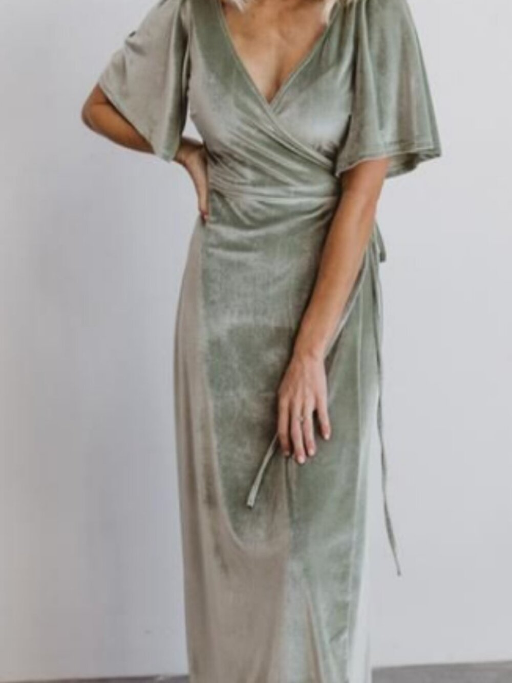 NWT Baltic Born Meghan Velvet Wrap Dress in Sage Color Sz Lg